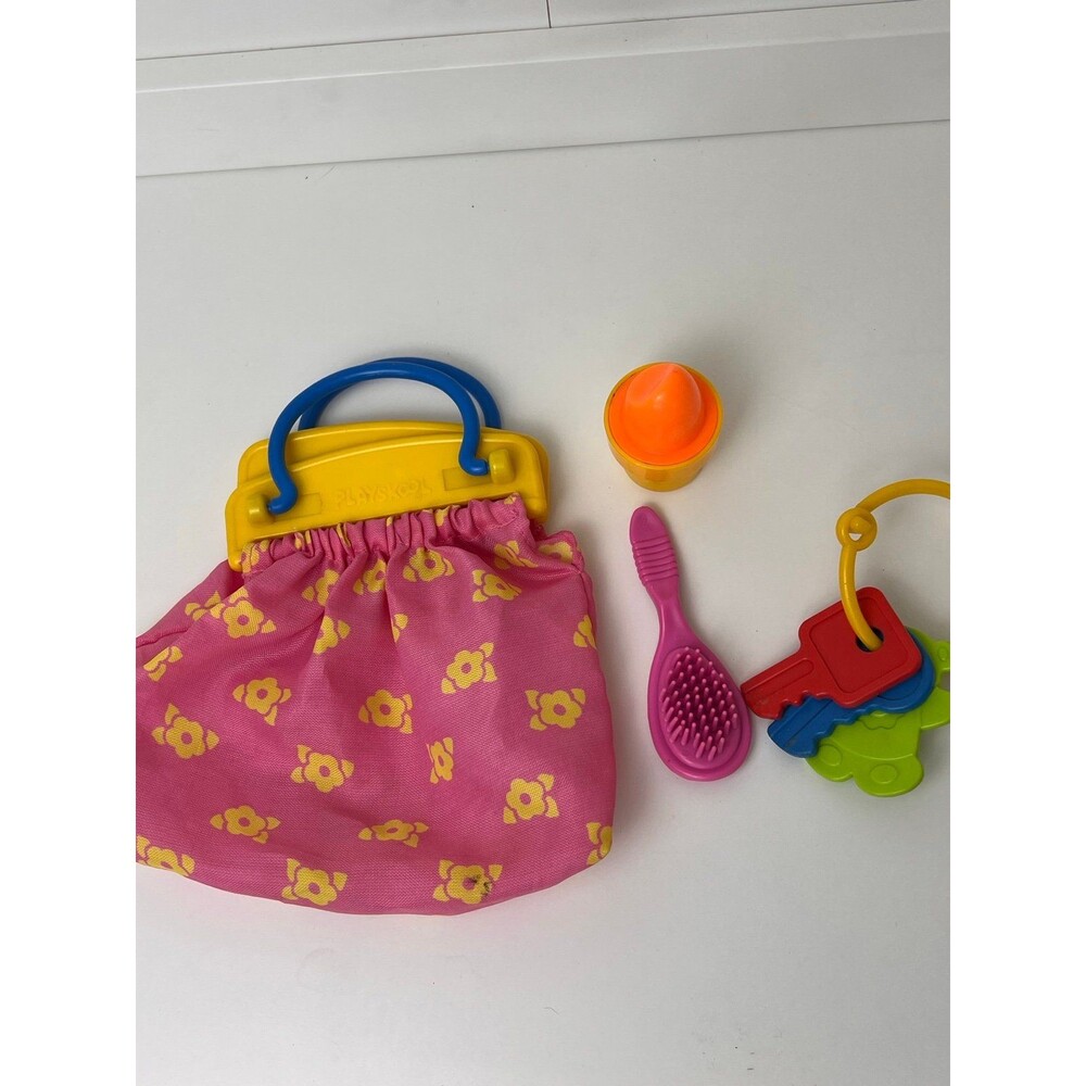 Vtg Playskool 1989 Purse Child Pretend Play Handbag Pink Flowers Dress Up